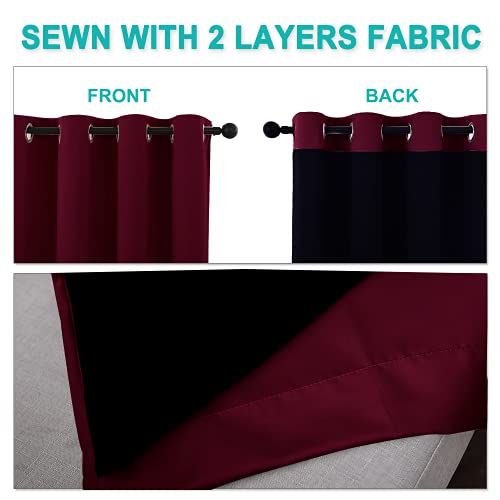 100% Blackout Short Curtains with Black Liners (Wine Red / 37"W x 60"L (Pack of 2))