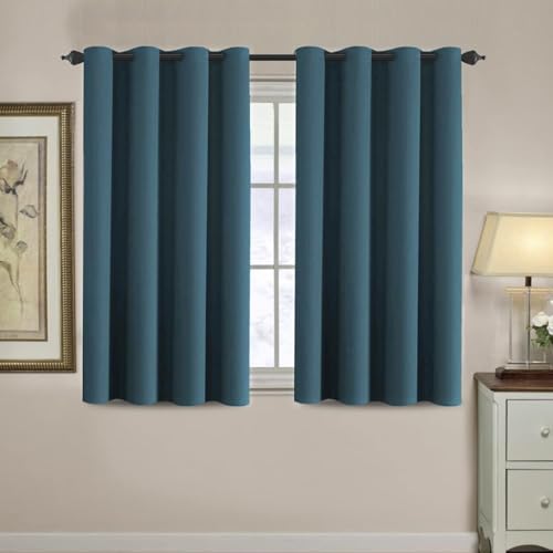 Blackout Curtain for Living Room Small Window Kitchen Blackout Curtains 45 inch Length Energy Saving Solid Grommet Blackout Drape (52"W x 45"L (Pack of 1) / Dark Teal)