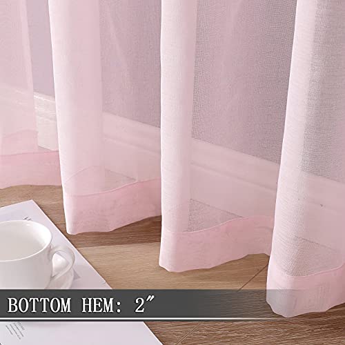 Sheer Curtains Linen Textured Living Room Curtain Sheers Light Filtering Rod Pocket Voile Curtains for Bedroom (42"W x 63"L (Pack of 2) / Pink)