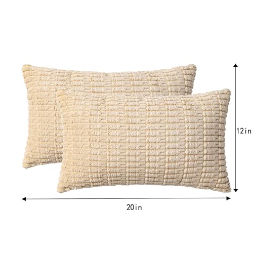 Pack of 2 Corduroy Decorative Throw Pillow Covers 12x20 Inch (Beige / 20" x 12" (Pack of 2))