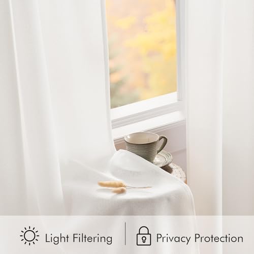 24 Inch Faux Linen Sheer Cafe Curtains for Kitchen Heathered White (Heathered White / 30"W x 24"L (Pack of 2))