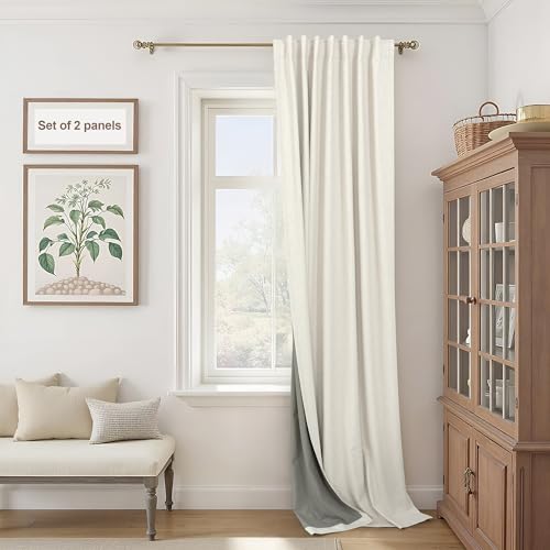 Cream Linen Blackout Curtains 60 Inches Wide for Bedroom Window Viral Modern Farmhouse Curtains for Sliding Glass Doors Thermal Soundproof Heavy Drapes 60x96 Long 2 Panels Ivory Off White Black Out (Natural / 60"W x 96"L (Pack of 2))