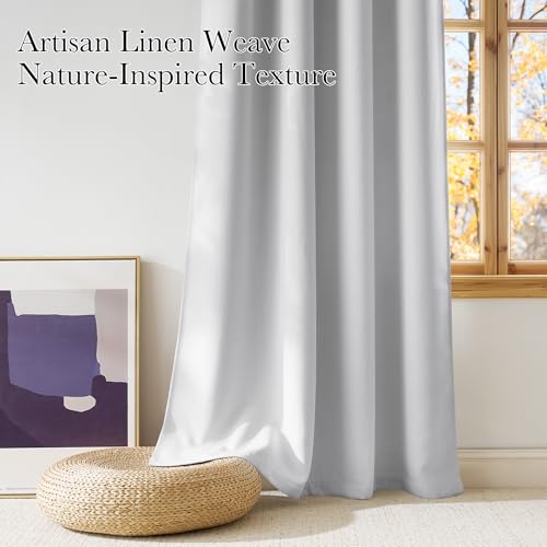 Faux Linen Greyish White Blackout Curtains 84 inches Long for Living Room (Linen Greyish White / 52"W x 84"L (Pack of 2))