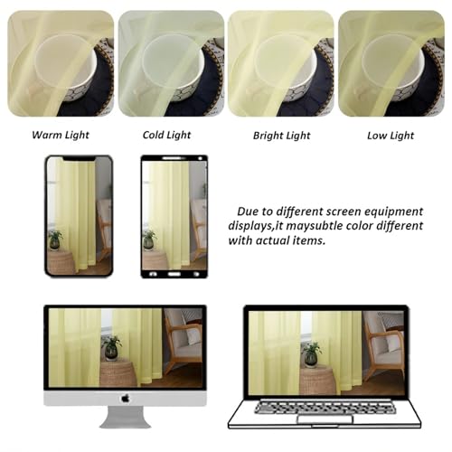 Sheer Curtains 63 Inch Length 2 Panels (Light Yellow / 42"W x 63"L (Pack of 2))
