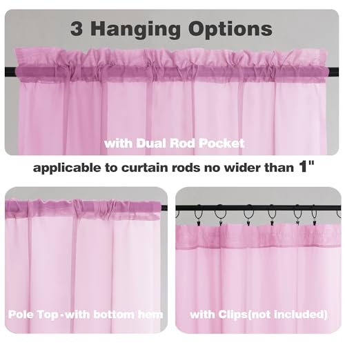 Sheer Pink Tier Curtains 24 Inch Length (Pink / 42"W x 24"L (Pack of 2))