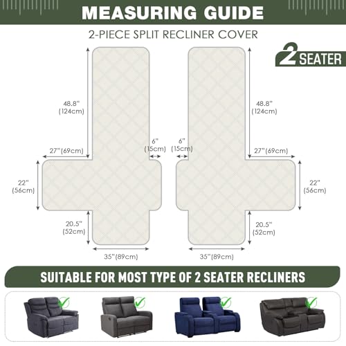 100% Waterproof Loveseat Recliner Covers 2 Seater (Bean Green / 2 Seater Standard)