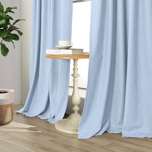 Light Blue Black Out Curtains 96 Inches Long for Living Room 100% Blackout Linen Textured Thermal Window Treatments Grand Millenial Curtain Drapes for Bedroom Modern Farmhouse Decor 96 Length 2 Panels (Light Blue / 52"W x 96"L (Pack of 2))