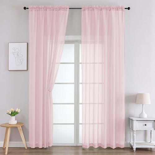 Blush Sheer Curtains 90 Inches Long 2 Panels Set for Bedroom Living Room (Blush / 59"W x 90"L (Pack of 2))