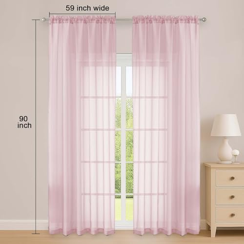 Blush Sheer Curtain 90 Inches Long 2 Panels Set (Blush / 59"W x 90"L (Pack of 2))