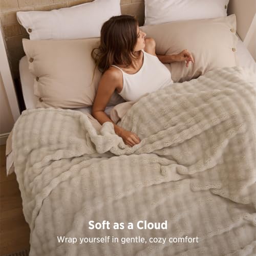 Cloud Bubble Fleece Queen Blanket for Bed (04 Beige / Queen (90" X 90"))