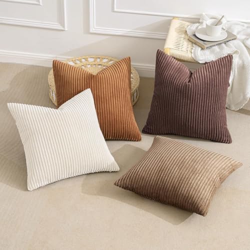 Fall Corduroy Decorative Throw Pillow Covers Brown Series 24x24 (24" x 24" (Pack of 4) / Brown)