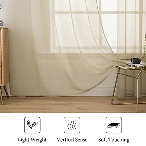 2 Panels Sheer Curtains for Living Room 54 X 54 Inches Beige (Beige / 54"W x 54"L (Pack of 2))