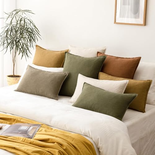 Linen Solid Decorative Throw Pillow Covers 20x20 Cream White (20" x 20" (Pack of 2) / Cream White)