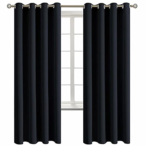 Black Blackout Curtains for Bedroom 72 Inch Long (Black / 52"W x 72"L (Pack of 2))
