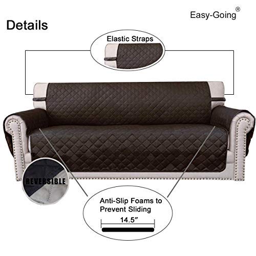 4 Seater Sofa Slipcover Reversible Sofa Cover Water Resistant Couch Cover with Foam Sticks Elastic Straps Furniture Protector for Pets Children Dog Cat (Chocolate/Beige / XX-Large Sofa)