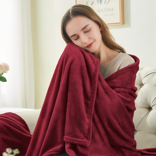 Fleece Blanket Soft Plush Throw for Couch Burgundy 50"x60" (Burgundy / Throw(50"x60"))