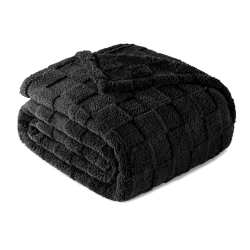 3D Checkered Fleece Throw Blanket for Couch (Black / Throw (50"x60"))
