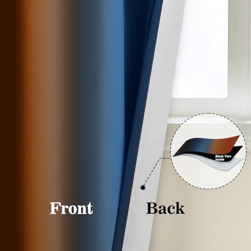 Dark Blue Burnt Orange Ombre Curtains 52x54Inch 2 (52"W x 54"L (Pack of 2) / Dark Blue and Burnt Orange)