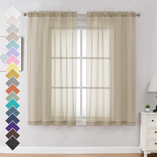 Taupe Sheer Curtains 63 Inches Long 2 Panels (Taupe / 42"W x 63"L (Pack of 2))