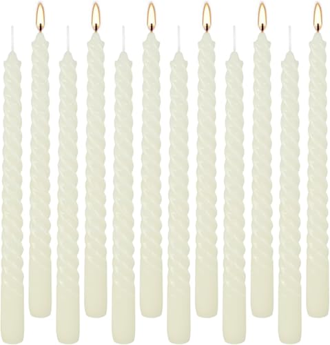 10 Inch Ivory Spiral Taper Candle Set of 12 Pack Unscented Dripless Candlesticks for Valentine's Day (12 Ivory)
