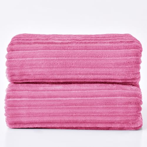 3D Ribbed Jacquard Hot Pink King Size Blanket for Bed (Hot Pink / King(108"x90"))