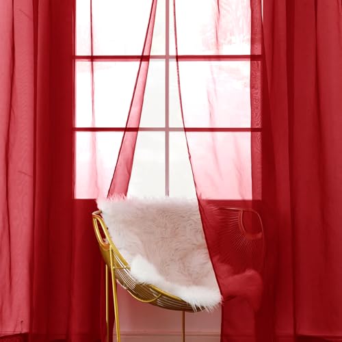 Christmas Red Sheer Curtains 4 Panels Rod Pocket Semi (Christmas Red / 52"W x 72"L (Pack of 4))