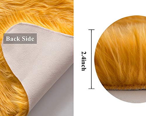 Luxury Super Soft Fluffy Area Rug Faux Fur Sheepskin Rug Decorative Plush Shaggy Carpet for Bedside Sofa Floor Nursery Fall Decor 2 x 3 Feet (2' x 3' (Sheepskin) / Orange Yellow)