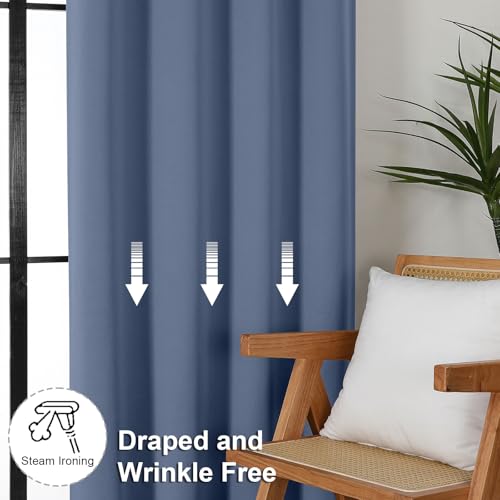 Ava Denim Blue Blackout Curtains for Bedroom 96 Inches Long 2 Panels (Denim Blue / 40"W x 96"L (Pack of 2))