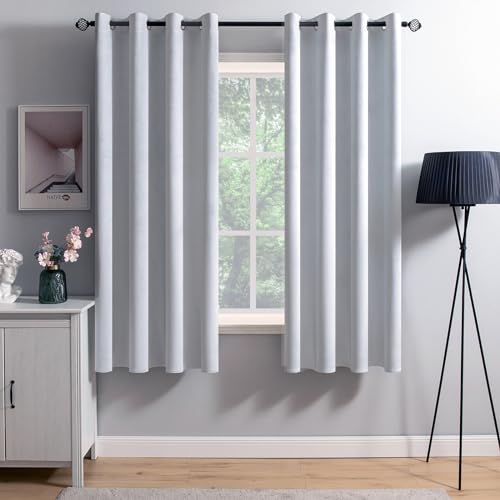 Velvet Curtains Greyish White 52 x 63 Inch Length Set of 2 (Greyish White / 52"W x 63"L (Pack of 2))