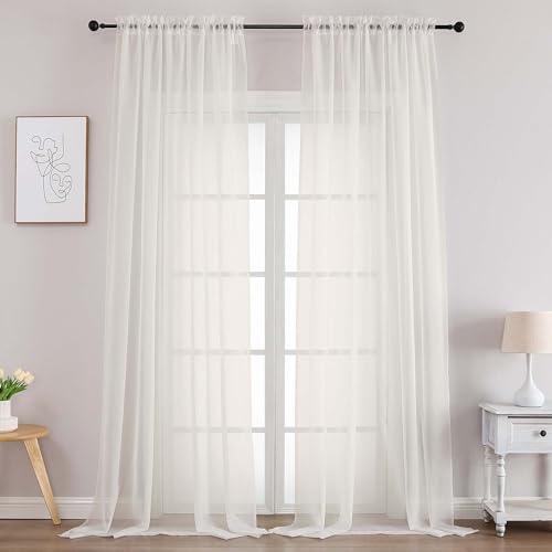Extra Long Ivory Sheer Curtains 102 Inches Long 2 Panels (Ivory / 52"W x 102"L (Pack of 2))