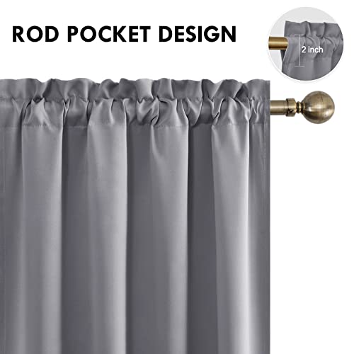 Blackout Curtains for Bedroom Living Room 52 x 63 Inch Long Grey (Grey / 52"W x 63"L (Pack of 2))