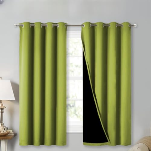 100% Blackout Curtains with Black Liners (Fresh Green / 52"W x 63"L (Pack of 2))