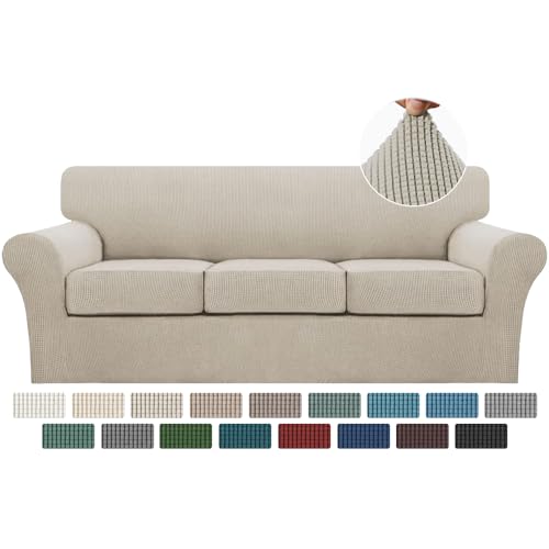 4 Piece Sofa Covers for 3 Cushion Couch Sofa Slipcover Soft Couch Cover for Dogs (Sofa (3 Cushion) / Island Fossi)