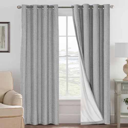 100% Blackout Linen Curtains 102" L 2 Panels Dove Gray (Dove Gray / 52"W x 102"L (Pack of 2))