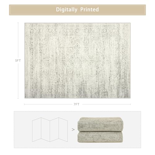 Washable Rugs 5x7 Area Rugs for Living Room (5' x 7' (Rectangular) / Beige-green-grey)
