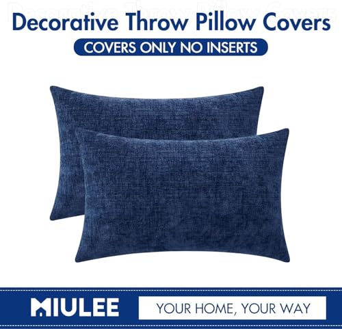 Soft Chenille Lumbar Throw Pillow Covers Navy Blue 12x20 Pack of 2 (20" x 12" (Pack of 2) / Navy Blue)