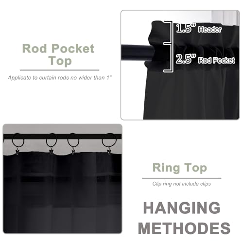 Sheer Curtains 84 Inches Long 2 Panels Set (Black / 59"W x 84"L (Pack of 2))