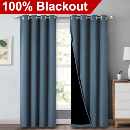 100% Blackout Curtains 84 inches Long (Smoky Blue / 52"W x 84"L (Pack of 2))