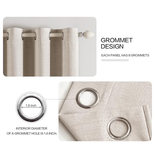 100% Blackout Linen Curtains for Bedroom 52x45 Inches Natural (Natural / 52"W x 45"L (Pack of 2))