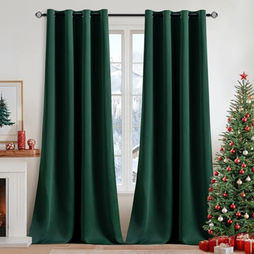 Hunter Green Blackout Bedroom Curtains Drapes 96 Inch Long 52"x96" (Hunter Green / 52"W x 96"L (Pack of 2))