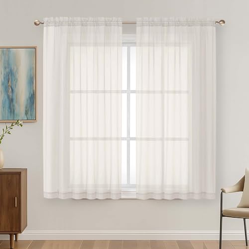 Ivory Sheer Curtains 63 Inches Long 2 Panels Set (Ivory / 59"W x 63"L (Pack of 2))