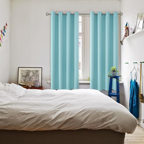 Baby Blue Blackout Curtains for Bedroom 69 Inch Long (Baby Blue / 55"W x 69"L (Pack of 2))