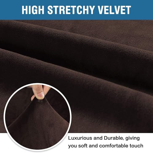 Stretch Velvet Sofa Covers for 3 Cushion Couch Covers Furniture Protector Soft with Non Slip Elastic Bottom (Chocolate / Sofa L)