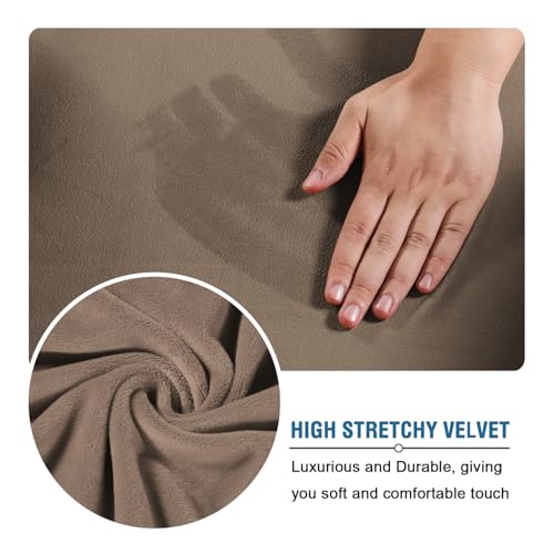 Real Velvet Plush 3 Piece Stretch Sofa Covers Couch Covers for 2 Cushion Couch Sofa Slipcovers Width Up to 90 Inch Feature Thick Soft Stay in Place (2 Cushion Sofa / Mocha)