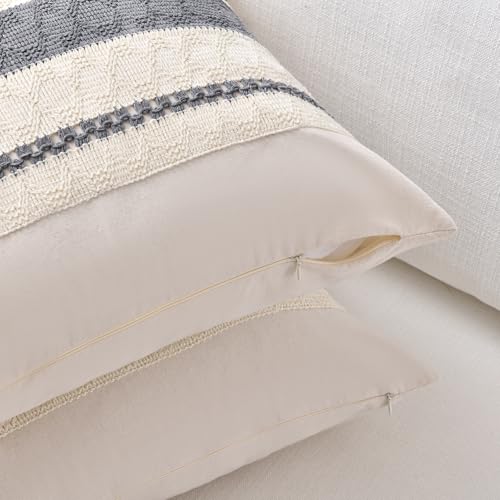 Set of 1 Neutral Grey Farmhouse Long Lumbar Decorative Throw Pillow Covers 14x24 Inch for Couch Bed Chair (24" x 14" (Pack of 1) / Gray)