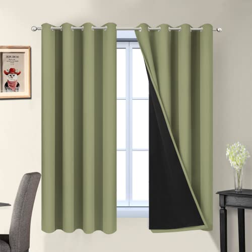 100% Blackout Window Curtain Panels (52"W x 63"L (Pack of 2) / Sage)