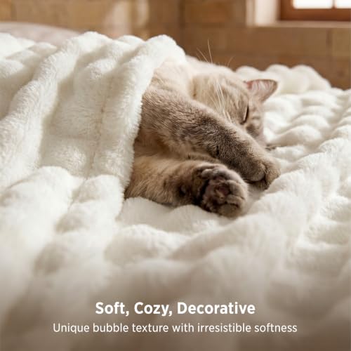 Cloud Bubble Fleece Queen Blanket for Bed (01 Off White / Queen (90" X 90"))