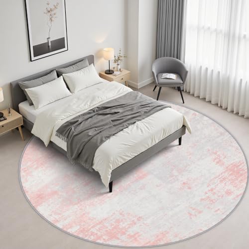 Round Area Rug Living Room (Pink White / 6' (Round))