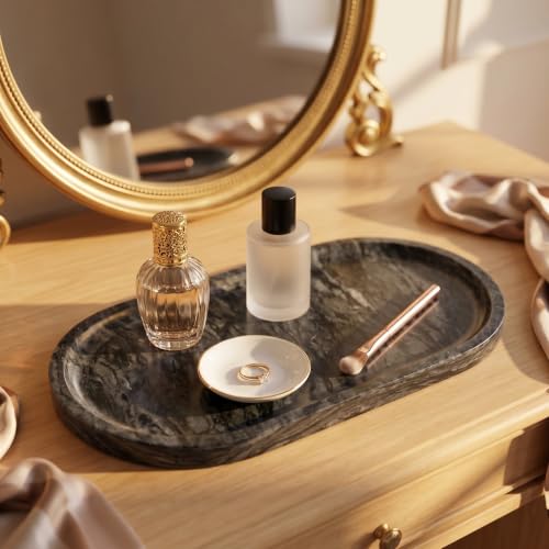 Wave Grey Oval Marble Tray (Wave Grey / 11.8" x 5.9" x 0.6")