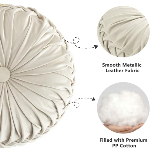 Set of 2 Beige Velvet Decorative Round Pleated Throw Pillows (Beige)